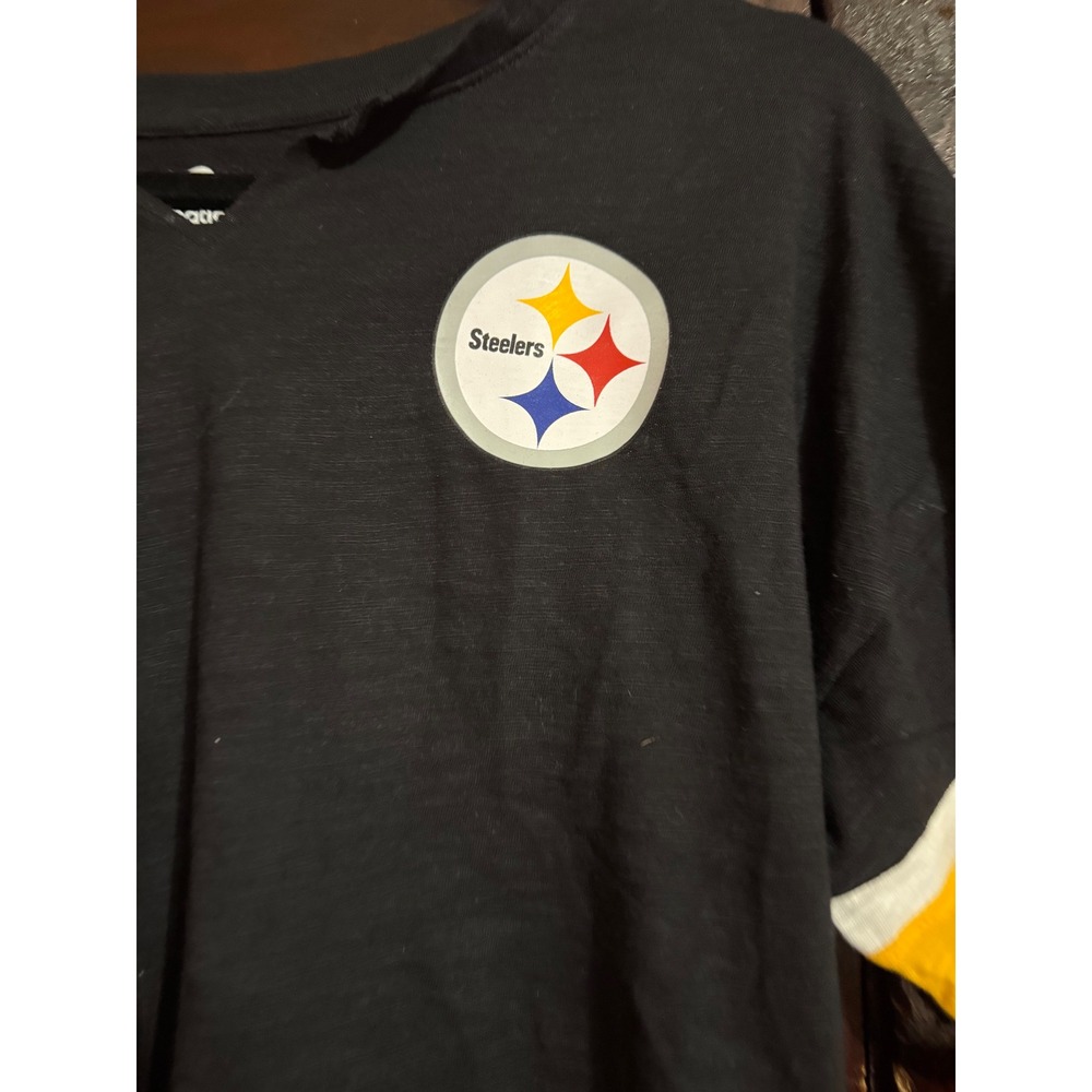 Fanatics Pittsburgh Steelers NFL T-Shirt Black Slub V-Neck Varsity Stripe Small - Picture 3 of 7